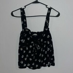 American Eagle Black Floral Cropped Flowy Tank top